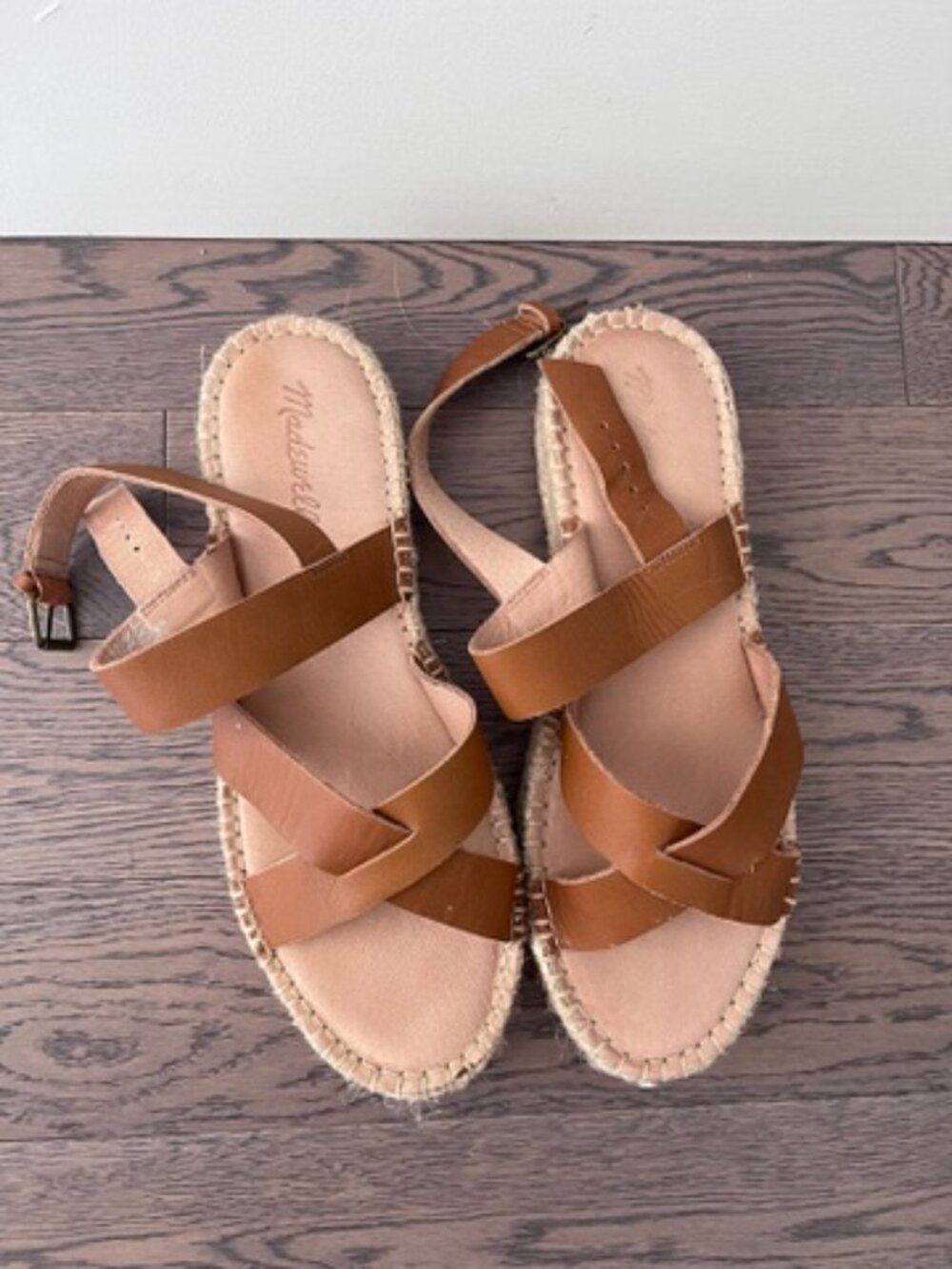 Madewell Tan Leather Espadrille Flatform Sandals, Strappy, Size 10